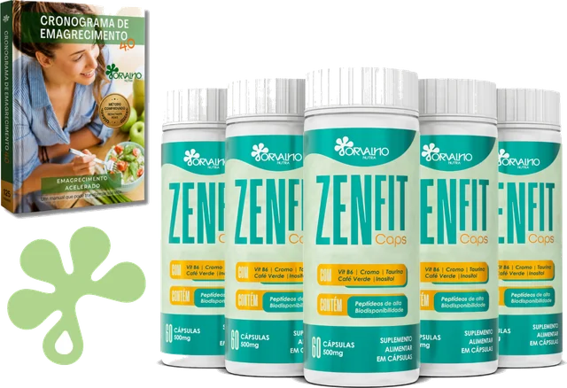 5 frascos de ZenFit Caps com o ebook Cronograma de Emagrecimento