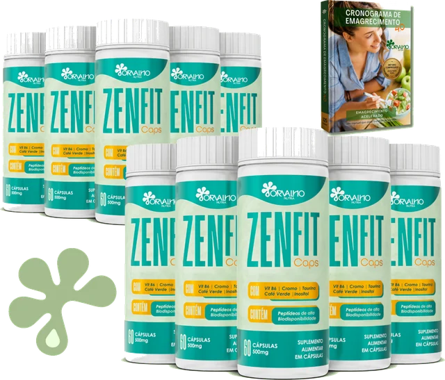 10 frascos de ZenFit Caps com o ebook Cronograma de Emagrecimento