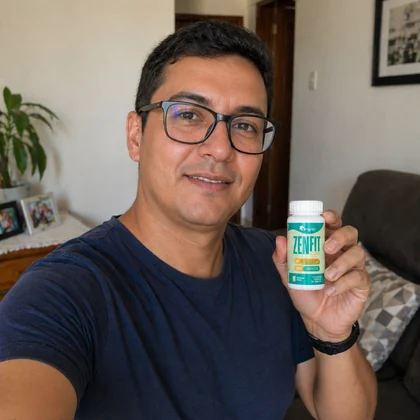João Rodrigues segurando um frasco de ZenFit Caps